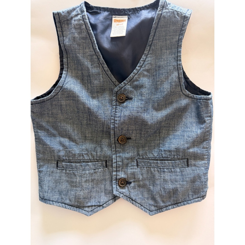 Gymboree Toddler Boys Blue Chambray Dressy Little Gentleman Vest Sz 2T-3T